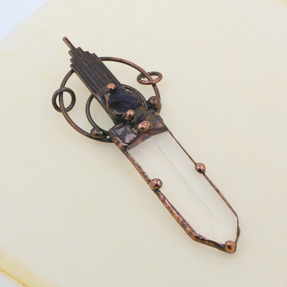 

Латунный сварной меч, стеклянный Хрустальный винтажный кулон, фиолетовый полудрагоценный камень с аксессуарами для ожерелья в стиле бохо