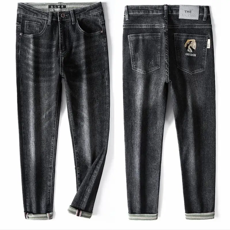 

AAA+ Quality Spring Autumn New Embroidery Patterns Comfortable Youth Jeans Men's Stretch Casual Pants Size 28-38
