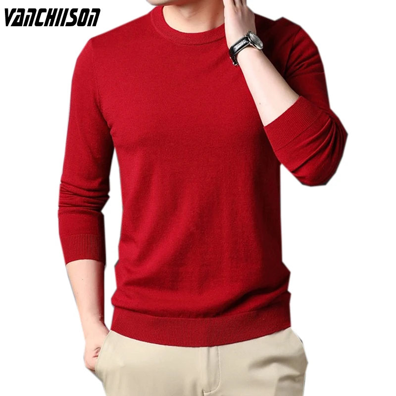 

Men Sweater Jumpers Knit Pullover Tops Red Back for Autumn Spring Winter Casual O Neck Male Fashion 00198902