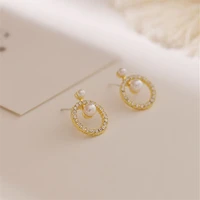 new ear jewelry round rhinestone pearl dangle earrings retro accessories for women