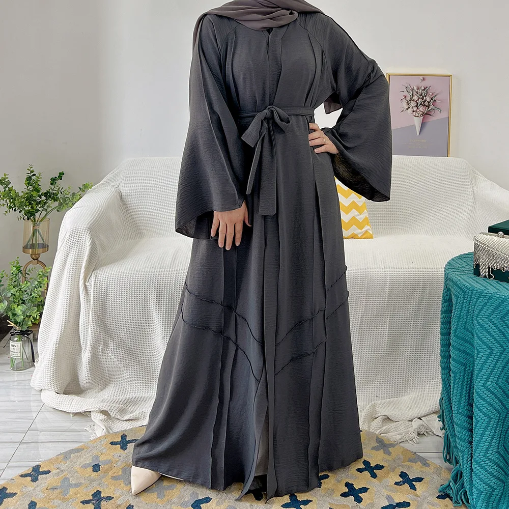 

Open Abaya Kimono Femme Musulmane Wrinkled Muslim Hijab Dress Turkey Pleated Abayas for Women Dubai Kaftan Robe Islamic Clothing