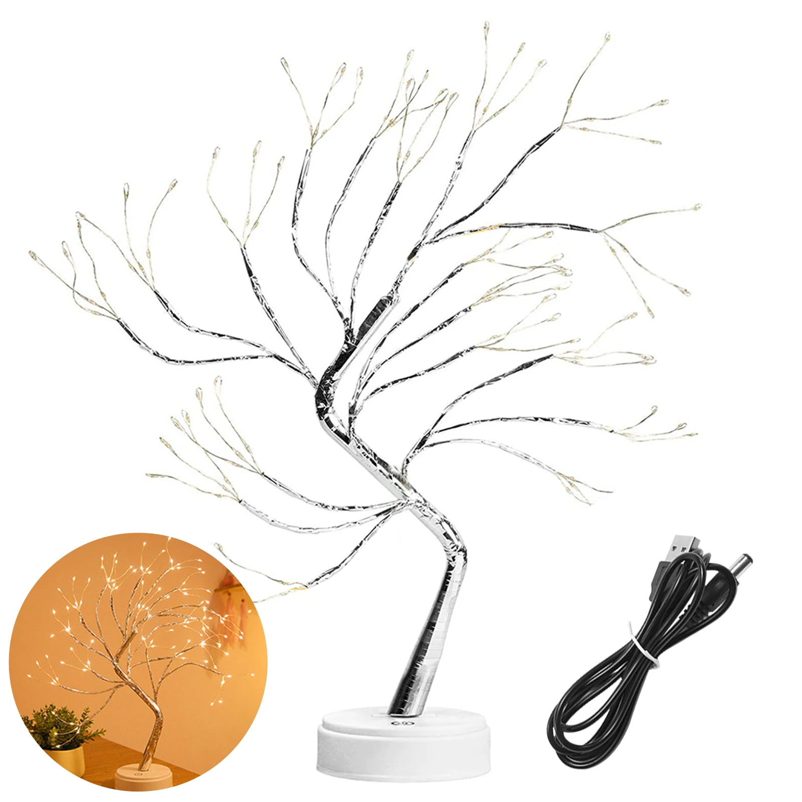 

Миниатюрный светильник для Хэллоуина с питанием от USB, 20 дюймов, сказочное дерево, Домашний Настольный светильник с 108 светодиодами, сверкаю...