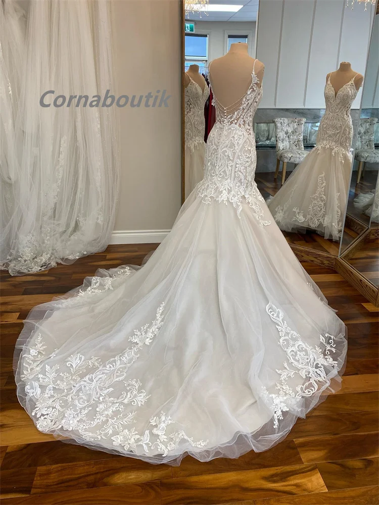 Свадебное платье с юбкой-годе кружевное Тюлевое на бретелях-спагетти