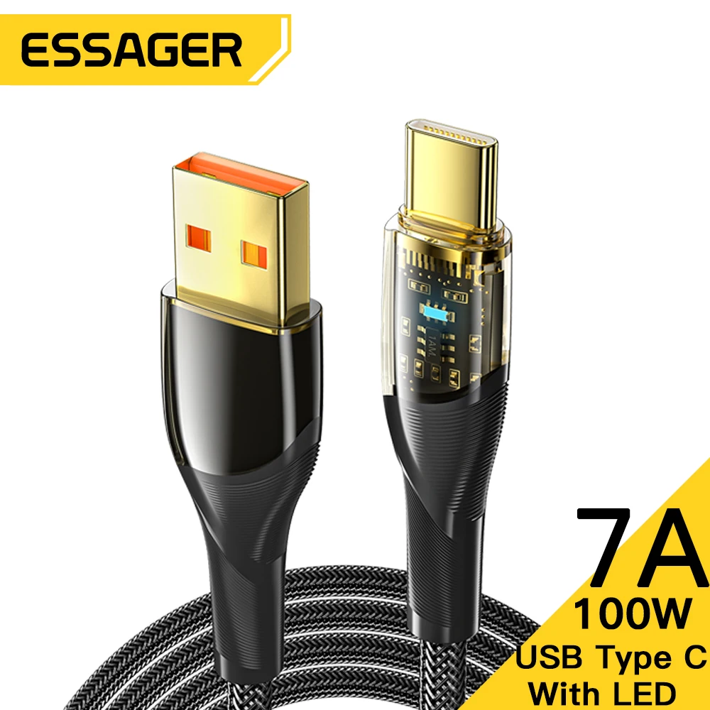

Essager 7A 100W USB A To Type C Fast Charging Cable With Led Indicator Light Data Wire Cord For Huawei OPPO Oneplus Realme