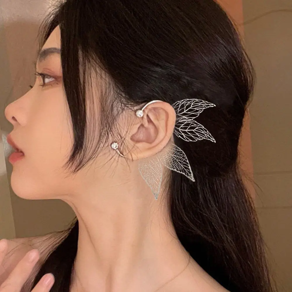 

Gift Zircon Jewelry Wedding Party Earring Elf Ear Cuff Hollowed Leaf Ear Clip