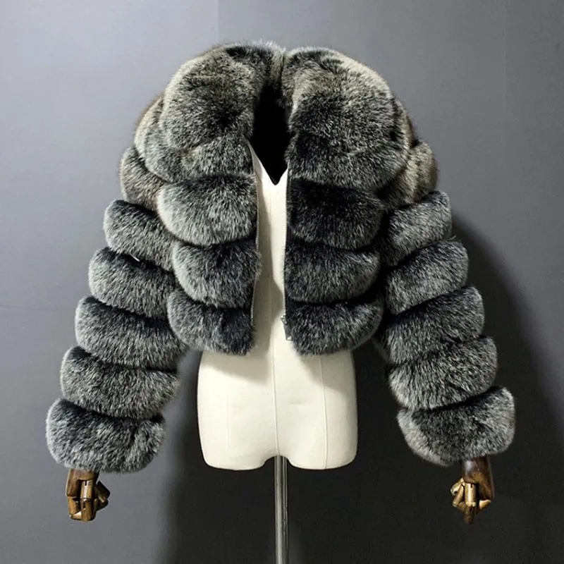 

Новинка 2022, высококачественное пальто из искусственного меха, женские зимние утепленные куртки, женские модные укороченные меховые пальто ...
