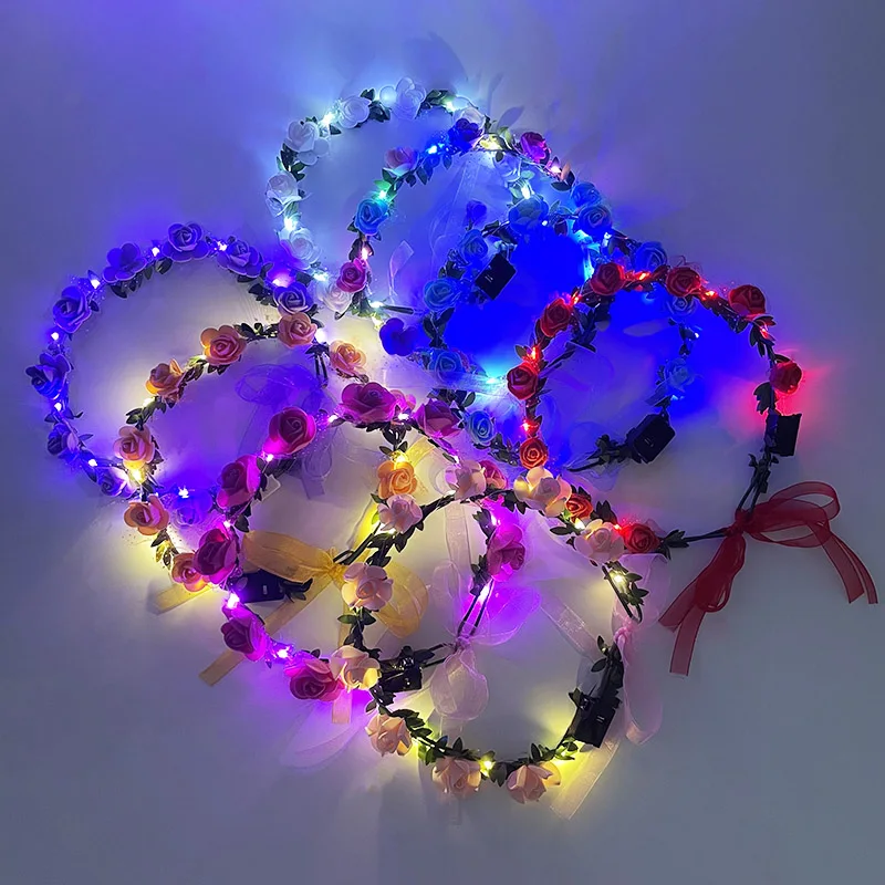 

Headband Decoration Lights Garland Flower LED Light Birthday Luminous Hair Garland Hairband Christmas Wreath Wedding Party Light
