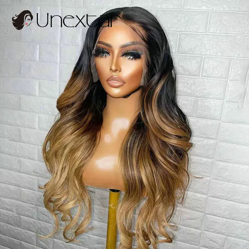 1B27 Soft Long Ombre Honey Blonde Human Wig 180% Transparent 13x4 Lace Front Human Hair Wig For Women with Baby Hair Preplucked