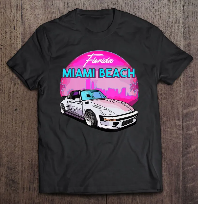 

Майами Пляжная футболка Флорида Майами пальмы и винтажная машина футболка для мужчин аниме женская футболка Топ футболки для женщин аниме