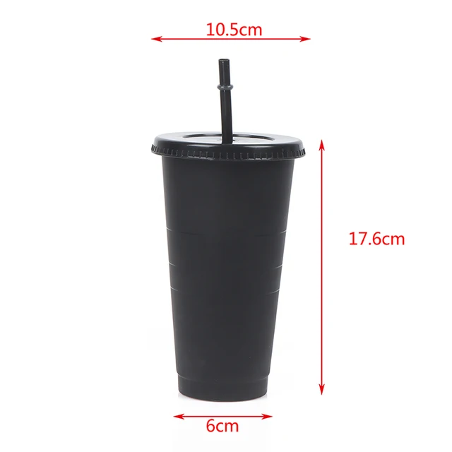 710ml Coffee Cup BWith Lid lack White Straw Cup Reusable Cups Plastic Tumbler Matte Finish Coffee Mug 5