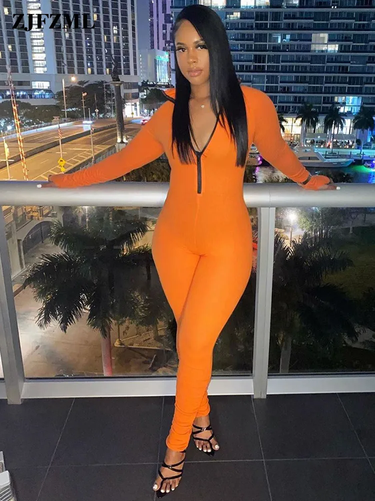 

2022 New Arrival Jumpsuit Women Elastic Hight Fitness Rompers Long Sleeve High Necked Zipper Bodysuit Activewear Stacked Outfit