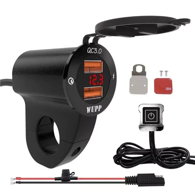 

12 В мотоцикл Водонепроницаемый двойной QC3.0 USB быстрое зарядное устройство Электророзетка светодиодный вольтметр