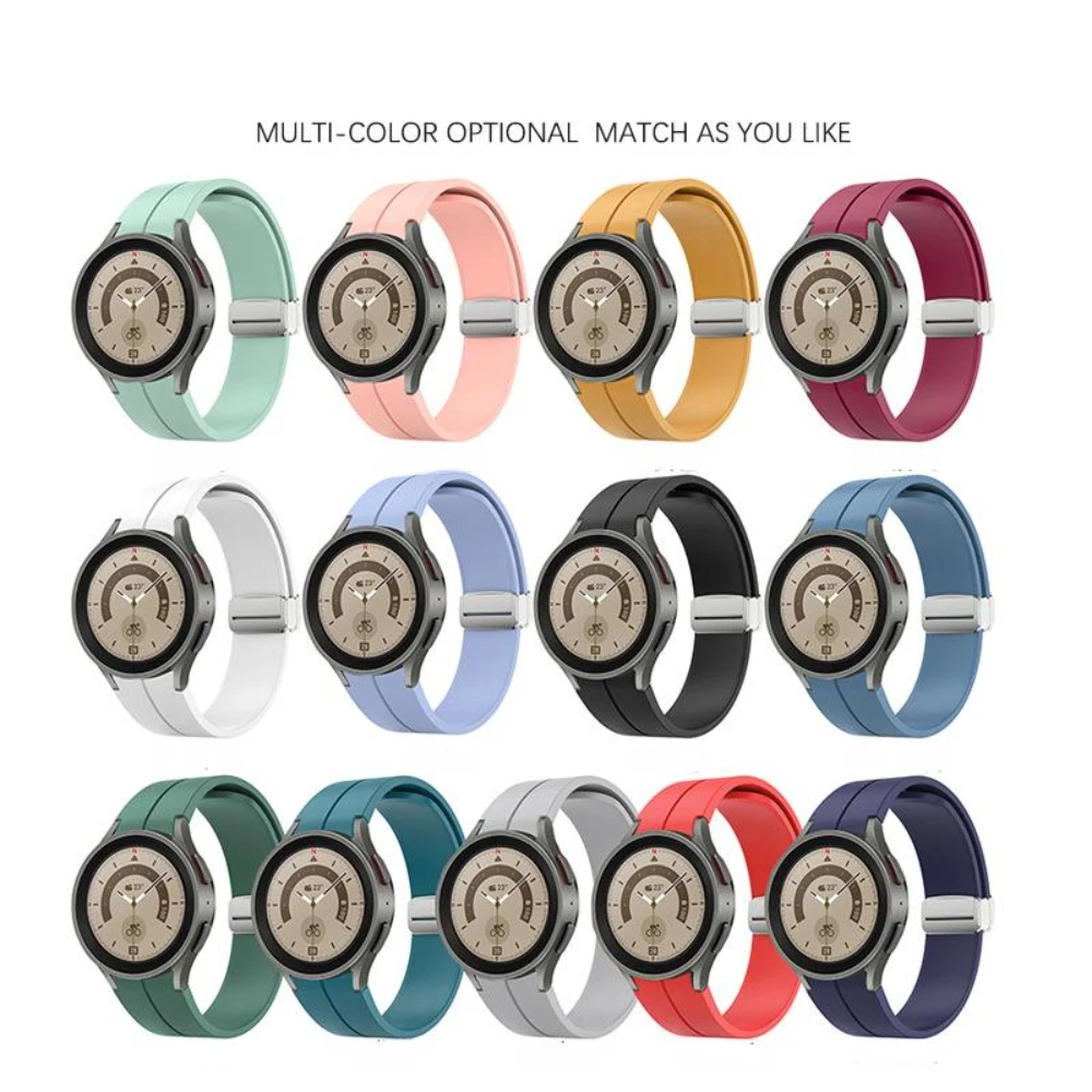 Original Silicone Strap for Samsung Watch 5/4 44mm 40mm/5 Pro 45mm Magnetic Snap Wristband for Galaxy Watch 4 Classic 42mm 46mm