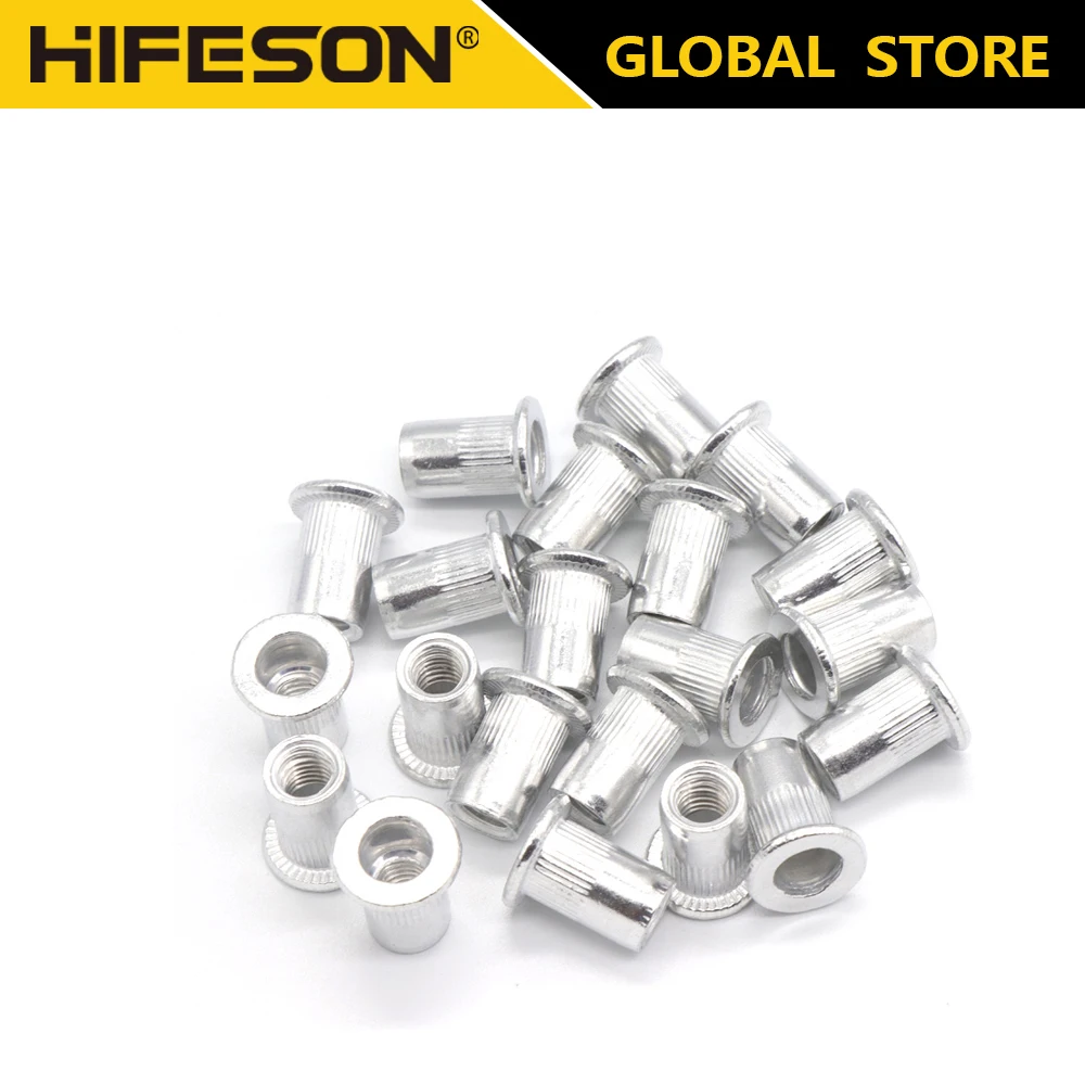

50 pcs/lot Aluminum Alloy Rivets Nuts Insert Flat Head Threaded Nut sert Cap for Riveter Riveting Nut Gun Tools