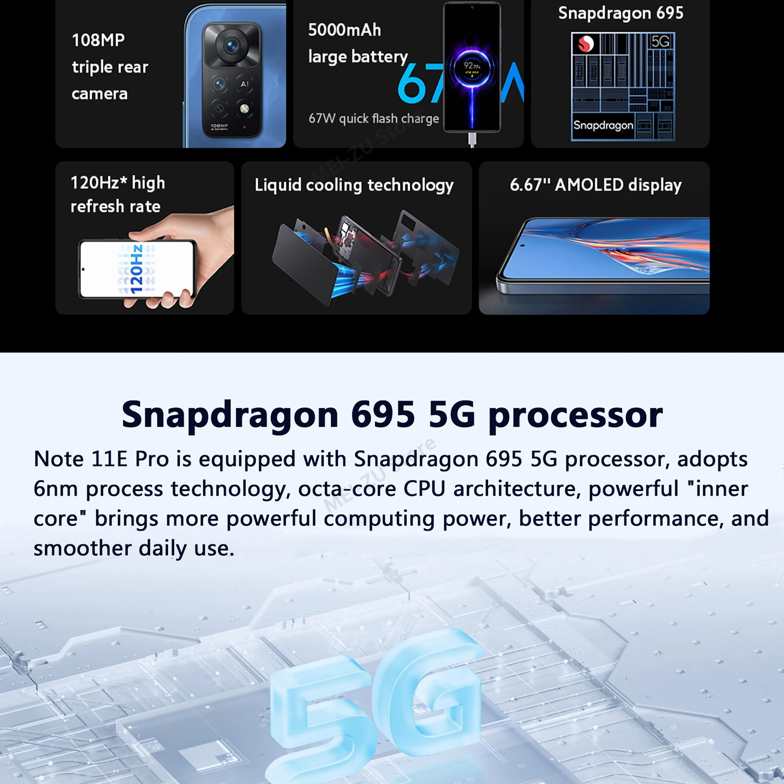 Global Rom Xiaomi Redmi Note 11E Pro Smartphone 6.67; Screen 2400x1080 FHD Snapdragon 695 Octa Core 67W Fast charging China Rom