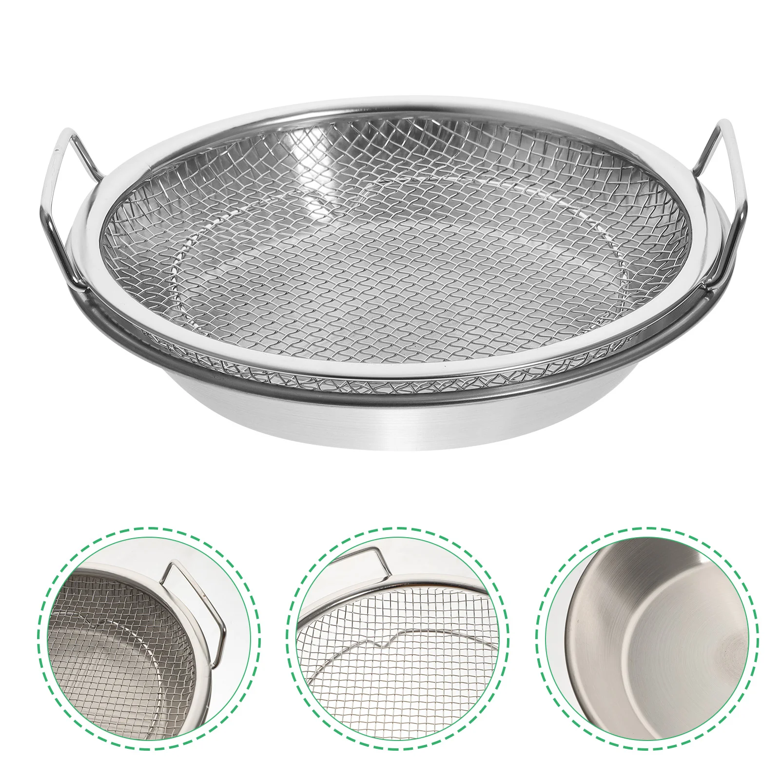 

Mesh Drain Pan Stainless Steel Tray Grilled Food Plate Frying Snacks Storage Fried Chicken Serving Household