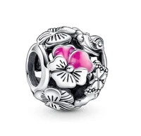 authentic 925 sterling silver moments pansy flower friends charm bead fit pandora women bracelet necklace diy jewelry