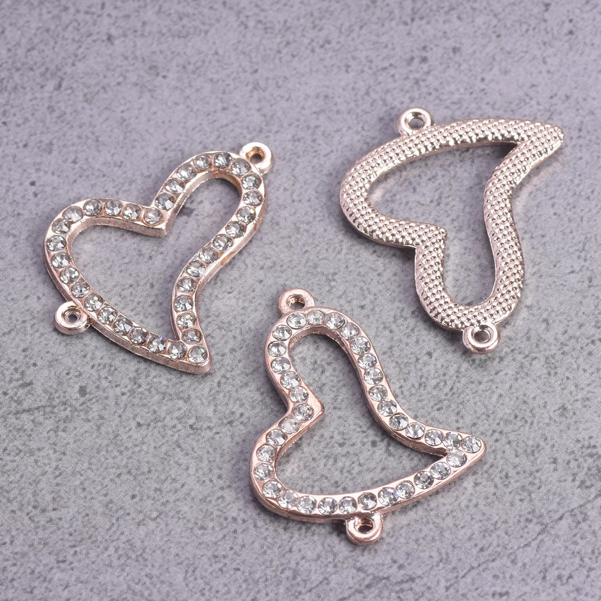 5pcs Heart Shape 38x15mm Rhinestones Paved Gold Color Metal Connectors Charms For Jewelry Making DIY Bracelet Findings