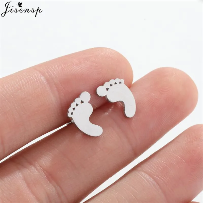 

Small Baby Footprint Earrings for Girls Boys Geometric Stainless Steel Stud Earings Childhood Memories Jewelry Orecchini Donna