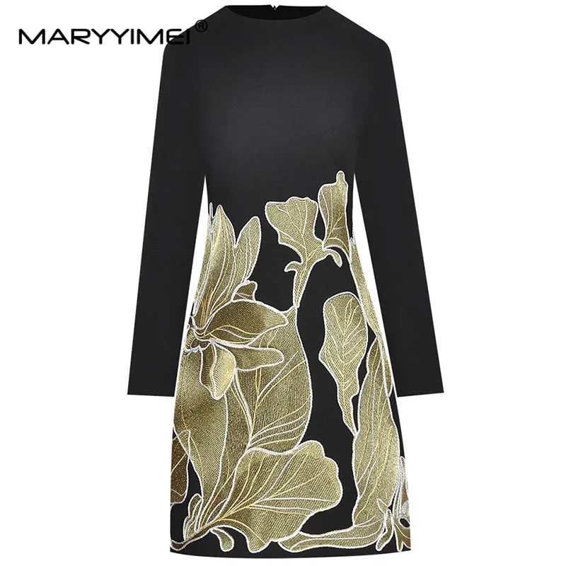 

Модное дизайнерское весенне-осеннее женское платье MARYYIMEI, платья с длинными рукавами и цветочной вышивкой