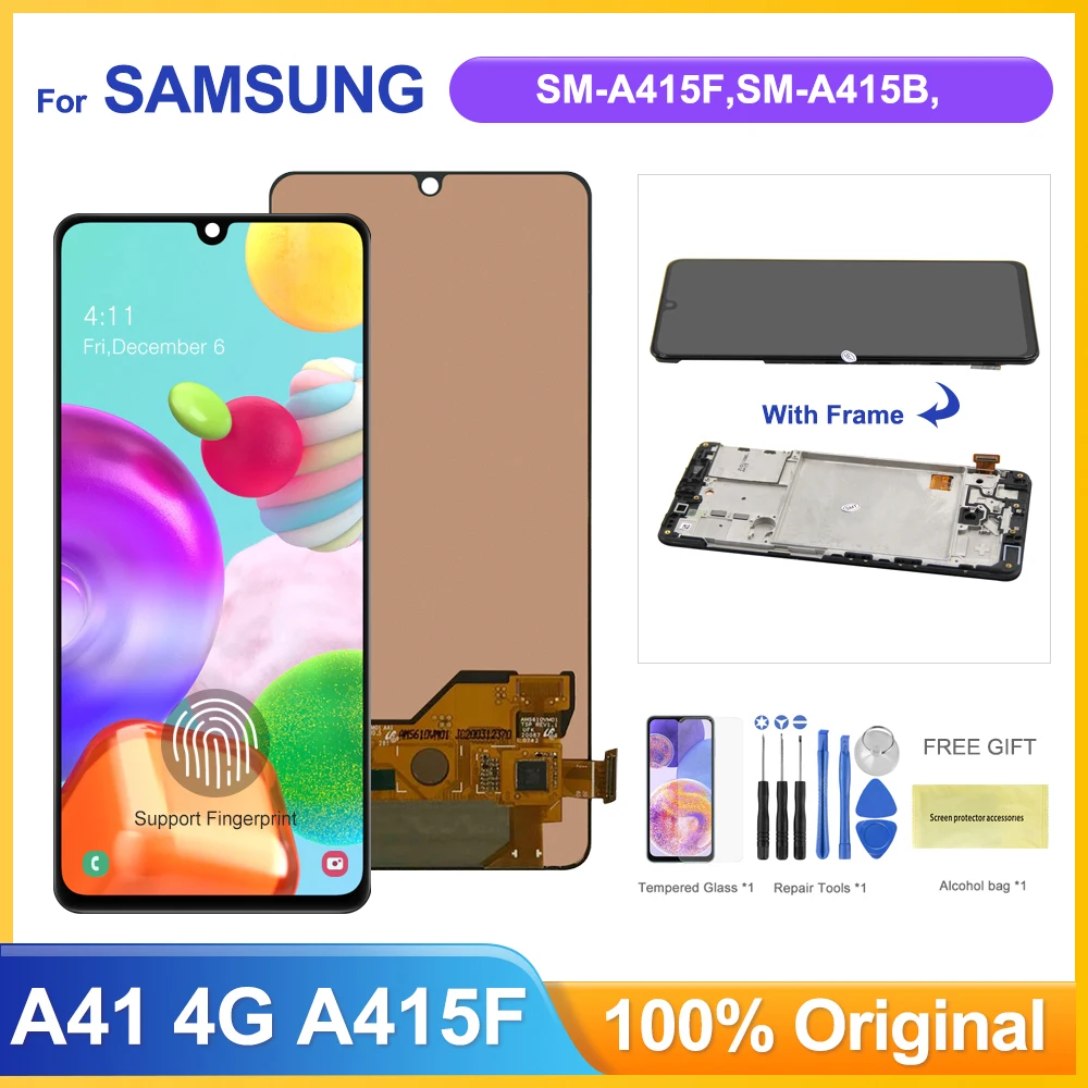 

Super AMOLED A41 A415 A415F экран дисплея для Samsung Galaxy A41 ЖК-дисплей сенсорный экран дигитайзер Замена с рамкой