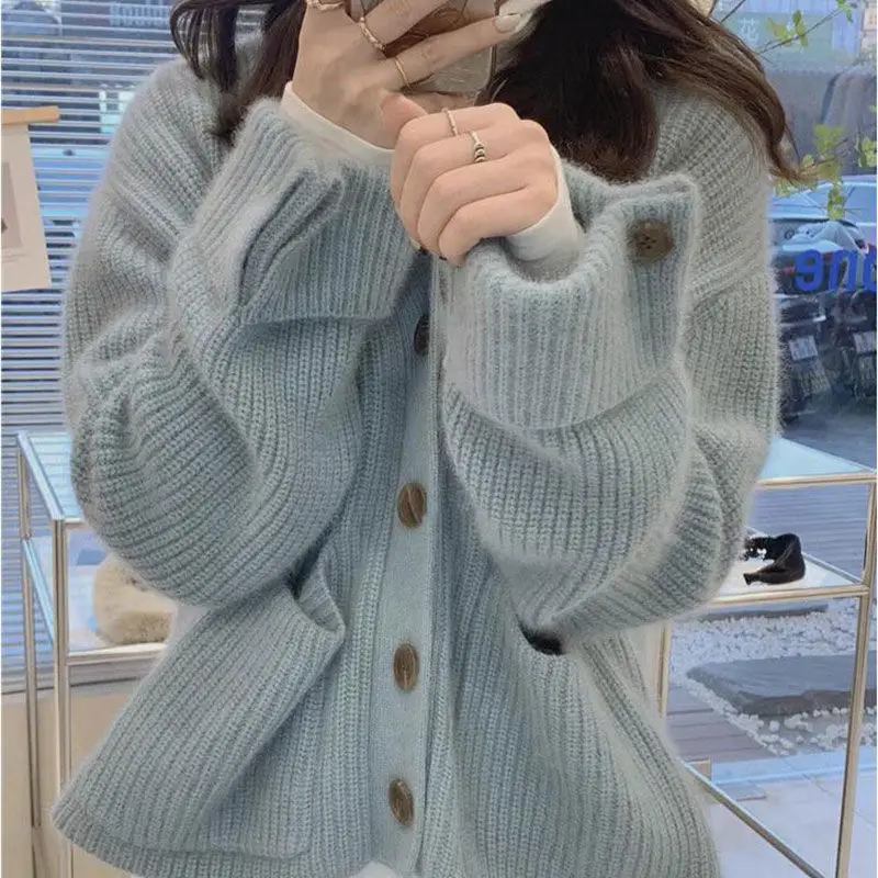 

Короткий вязаный кардиган с V-образным вырезом, Женский утепленный корейский Свободный мягкий свитер с длинным рукавом, верхняя одежда 5 цветов на осень и зиму