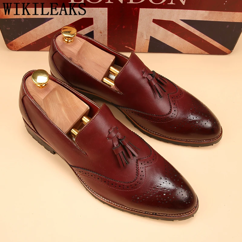 

Brogue Shoes Men Elegant Coiffeur Party Shoes For Men Italian Brand Men Formal Shoes Leather Sepatu Slip On Pria Erkek Ayakkabi