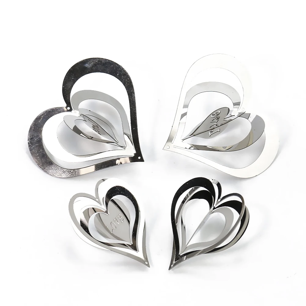 

5PCS Three-dimensional Stainless Steel Love-shaped Wind-turning Metal Wind Chimes Romantic Engraving English Word Pendant