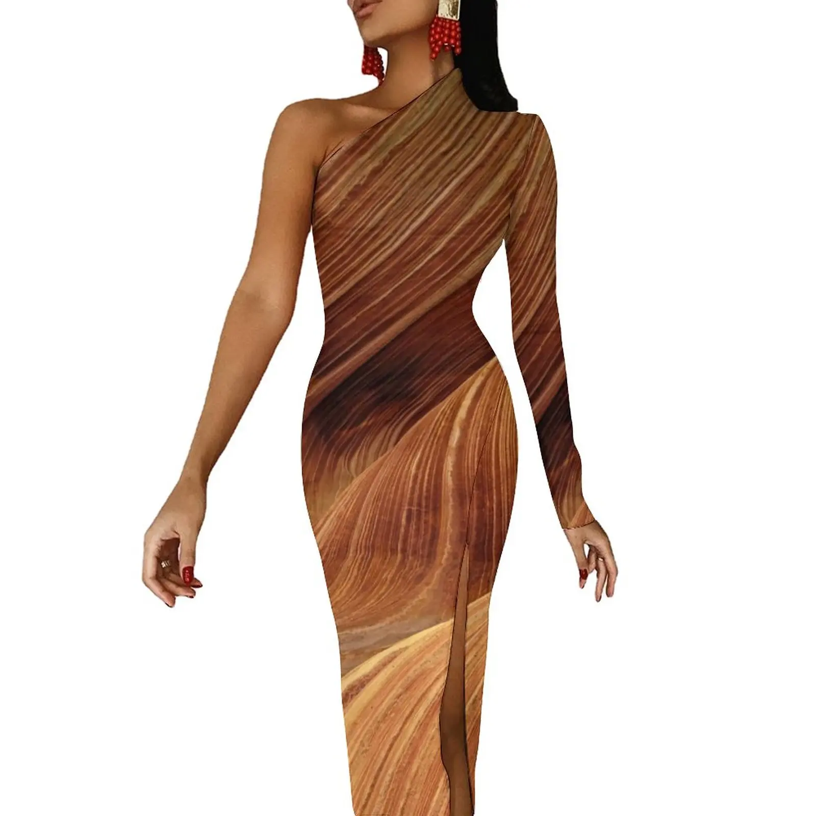 

Desert Sands Bodycon Dress Woman Sahara Print Kawaii Maxi Dress One Shoulder Party Design Dresses Birthday Present