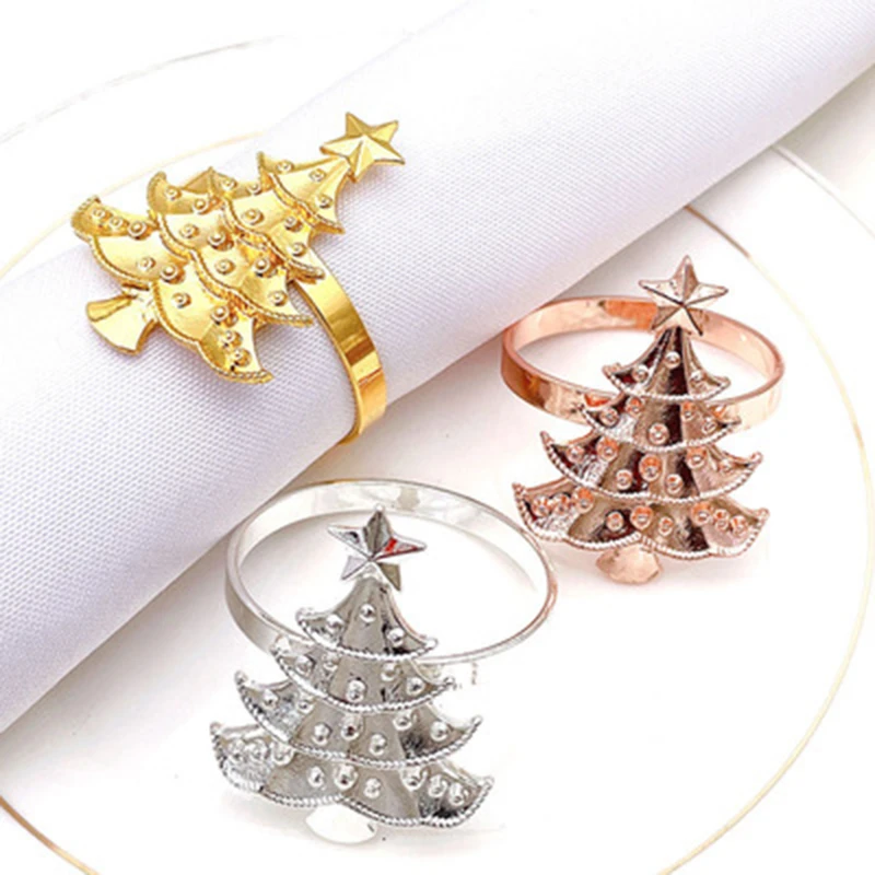 

1Pcs Christmas Tree Wedding Home Xmas Party Table Decor Towel Buckle Christmas Tree Shape Napkin Ring Holder Table Decoration