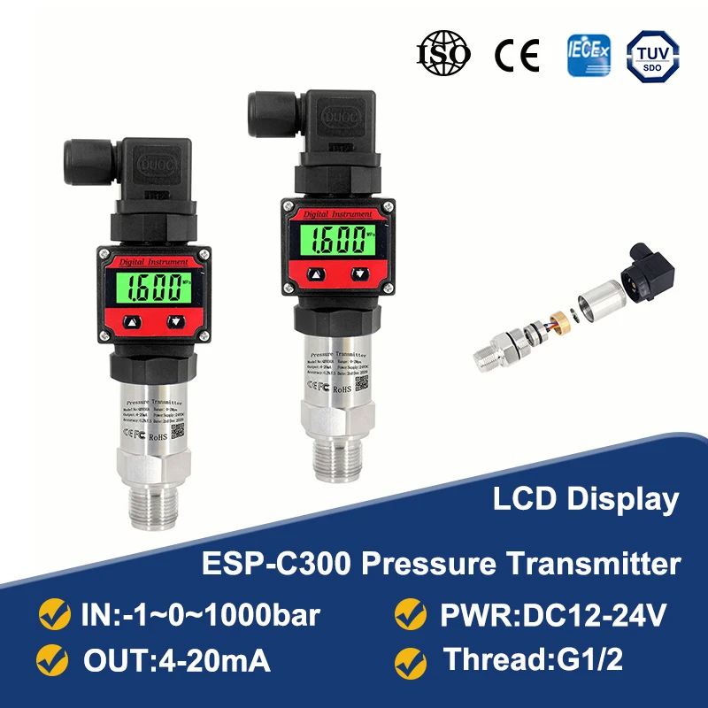 

Датчик давления с ЖК-дисплеем ESP-C300, 1-0-1000 бар, 4-20 мА