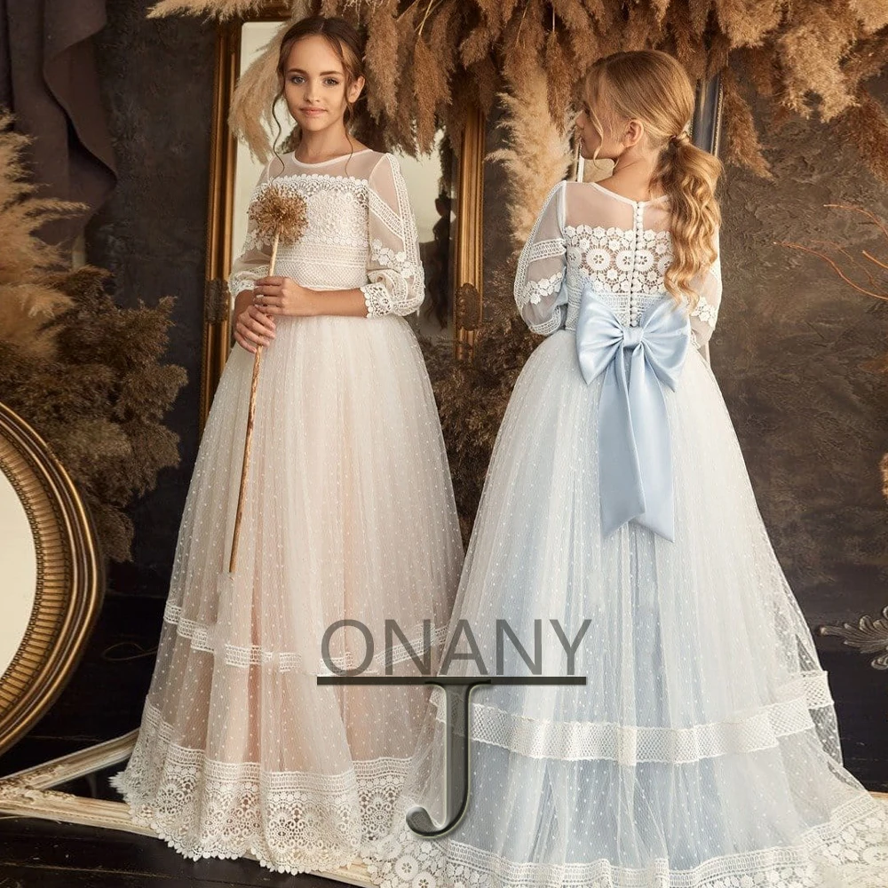 

JONANY Cute Flower Girl Dress Fancy Lace Modern Appliques O-Neck Personalised Ball Gown Little Girl Princess Roupas De Florista