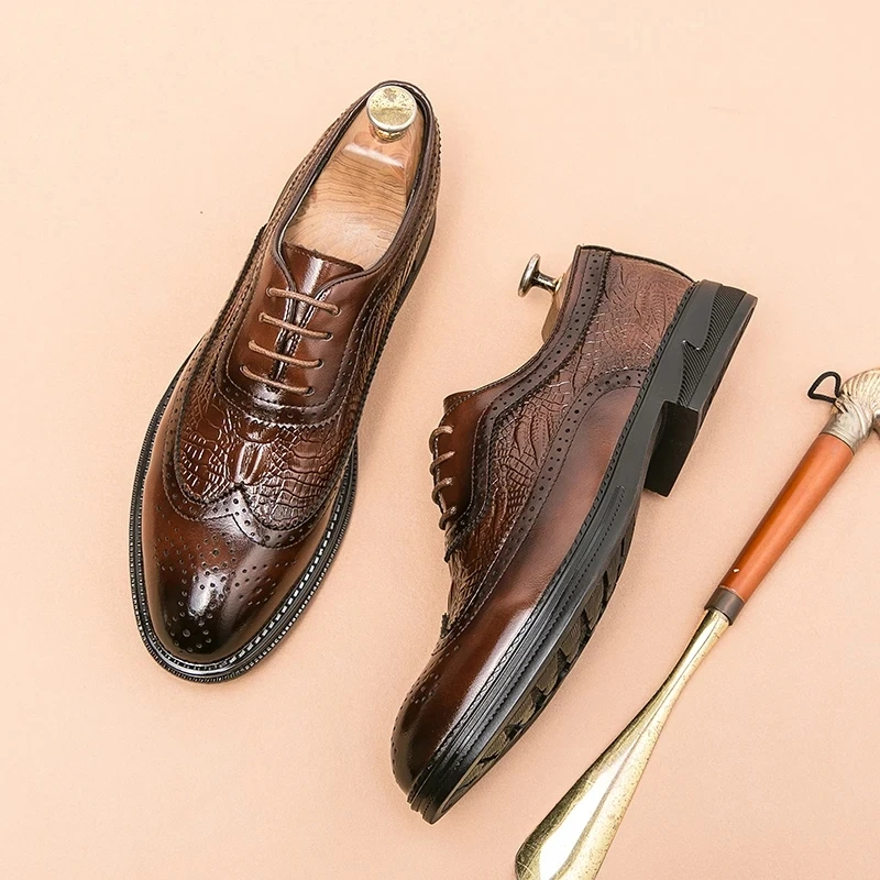 

Роскошные мужские туфли-броги, мужские костюмные туфли, повседневные официальные деловые кожаные туфли, мужские коричневые классические туфли для банкетов