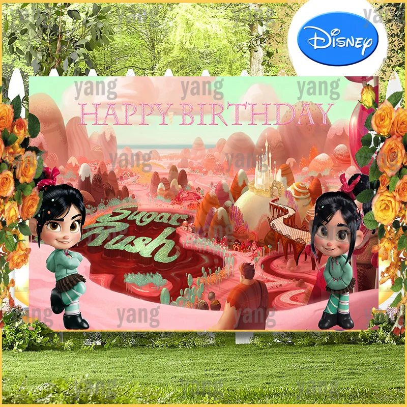 Baby Happy Pink Having Power Boys Wreck-It Ralph Backdrop Birthday Party Cartoon Sweet Candy Disney Shower Props Wall Background