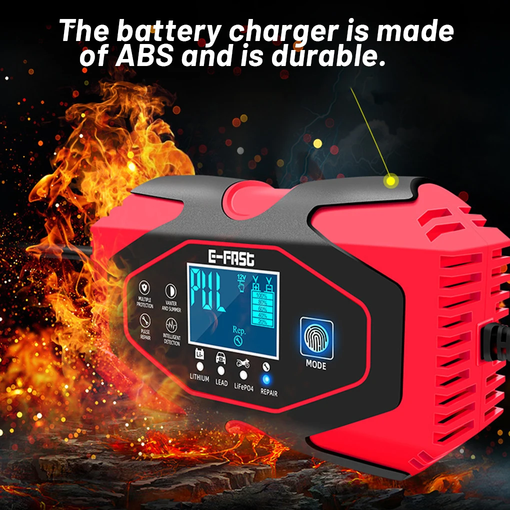 12V Car Battery Charger Motorbike Maintainer Useful Fireproof Charging Tool Durable Mode Digital LCD Display US Plug