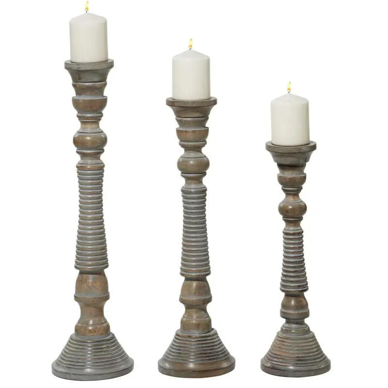 

Candle Light Gray Mango Wood Handmade Candle Holder, Set of 3