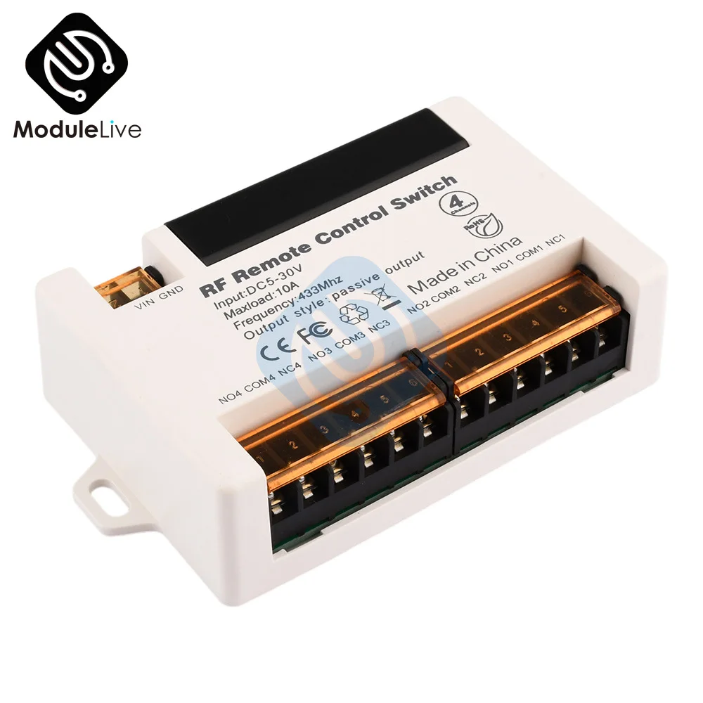 DC 5V-30V AC 90V-250V 4 Ch Пульт дистанционного управления переключатель контроллера для водяного насоса Стандартный выключатель дистанционного управления двигателем вентилятора 433MHZ 10A