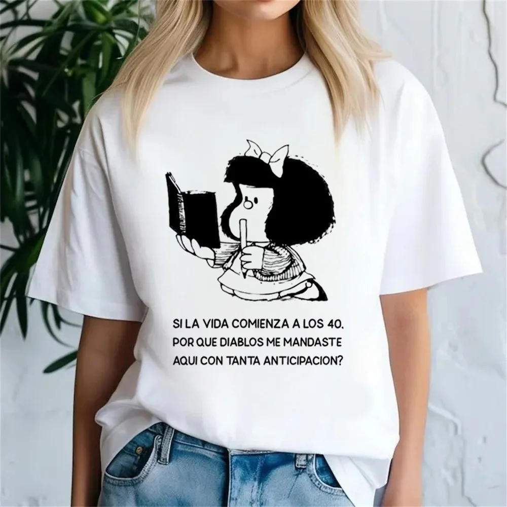 Фото Футболка Mafalda, женская эстетичная дышащая рубашка 2000-х годов с рисунком 80-х годов, дышащая красочная уличная одежда, корейская одежда в стиле панк, хип-хоп №2