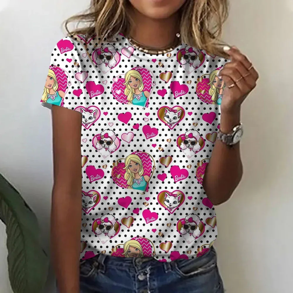 2024 Новая женская футболка с круглым вырезом и коротким рукавом Барби