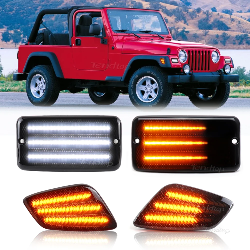 

Динамические янтарные Светодиодные поворотники, огни, переключающие задние парковочные огни для Jeep Wrangler 1997-2006, боковые габаритные огни переднего бампера