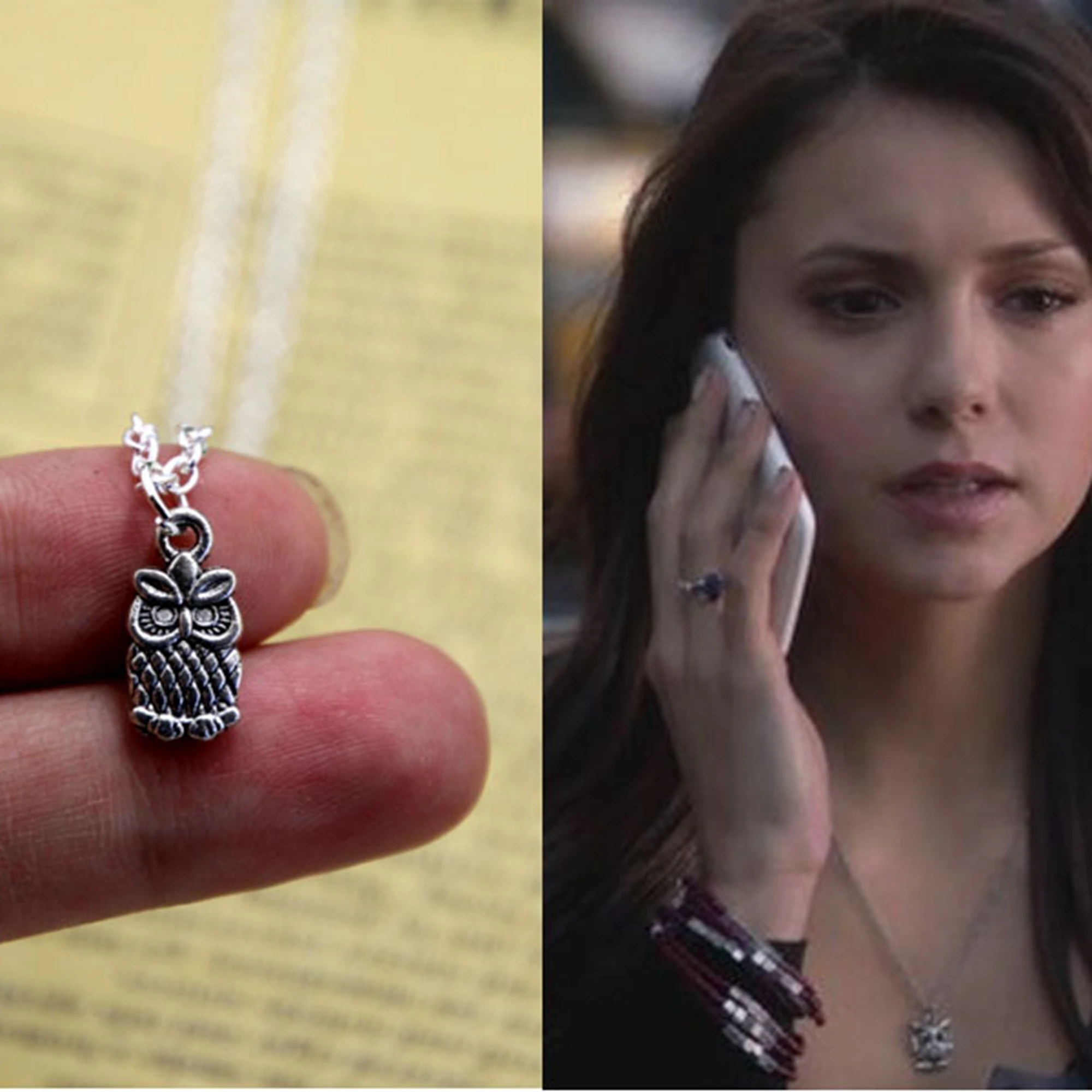 The Vampire Diaries Jewelry INSPIRED Elena Gilbert Silver Owl necklace