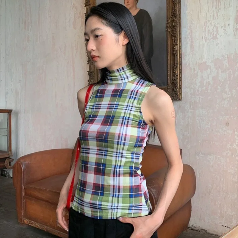 Seeslim клетчатые топы на бретелях женская одежда футболки без рукавов винтажная