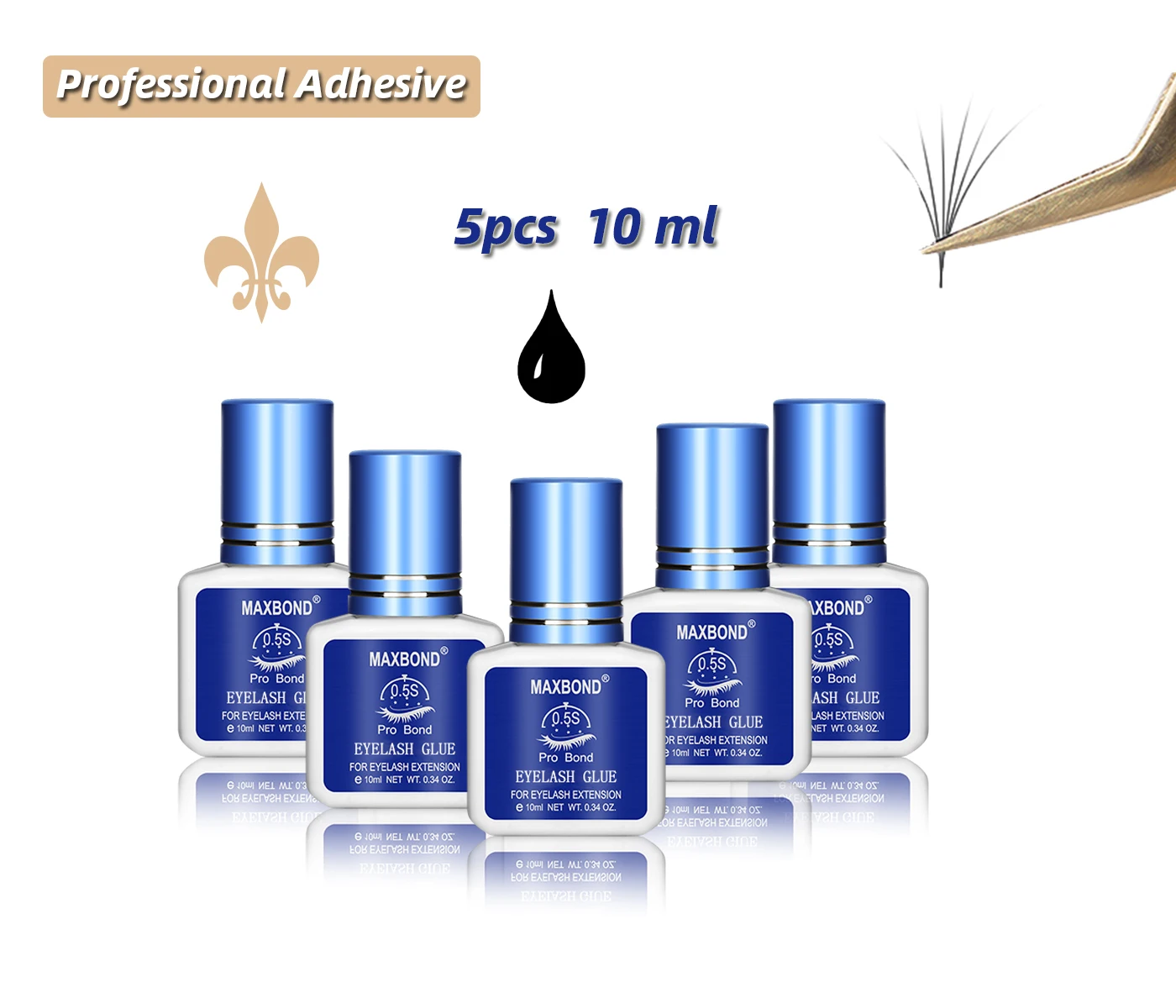 

Maxbond 5Pcs Eyelash Glue 10 ml Fast Dry 0.5 Seconds Professional Adhesive For Eyelash Extension Last 6 Weeks Make Up Black