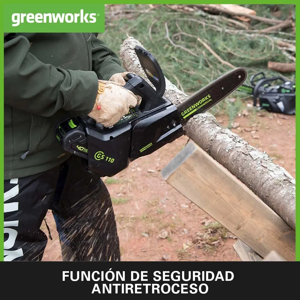 Фото Аккумуляторная бензопила Greenworks GD40TCS, верхняя ручка, бесщеточный двигатель, автомасляция, резервная защита БЕЗ аккумулятора и зарядного устройства 40 В №4
