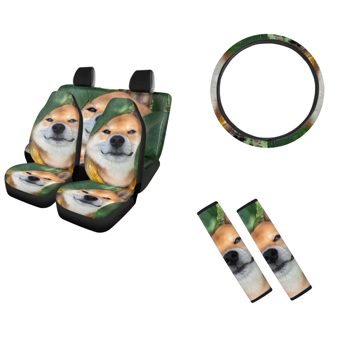 

Универсальные чехлы на передние и задние сиденья автомобиля с милым дизайном Akita Dog, моющийся чехол на руль, защита ремня безопасности, легко моется