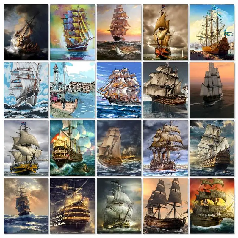 

Painting By Numbers Scenery DIY Oil Coloring By Numbers Ship Picture Drawing On Canvas Paint Art Pictures Home Decor