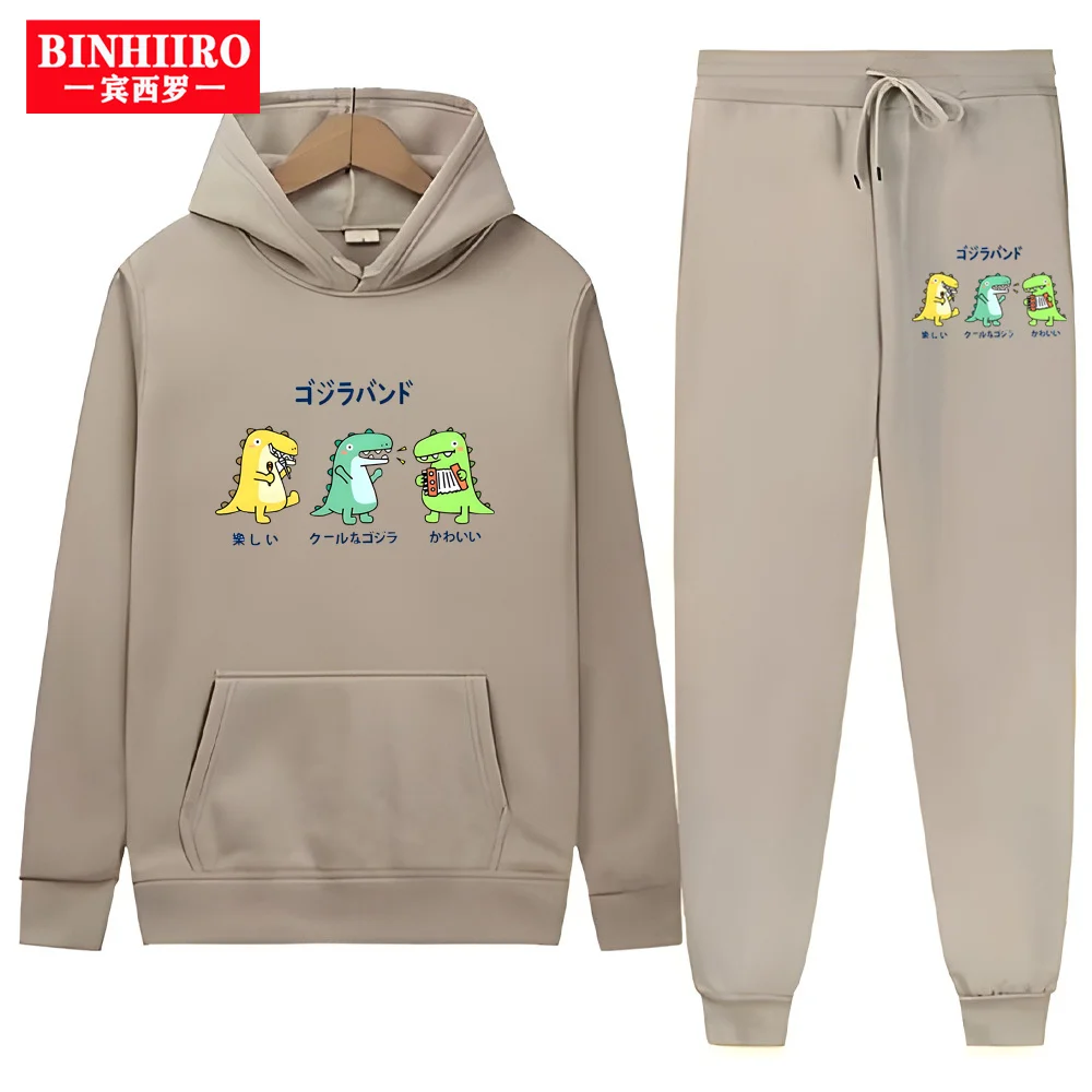 

Модный комплект спортивной одежды для пар 2023, толстовка с капюшоном и брюки с рисунком динозавра для влюбленных, комплект из 2 предметов, уличная одежда унисекс