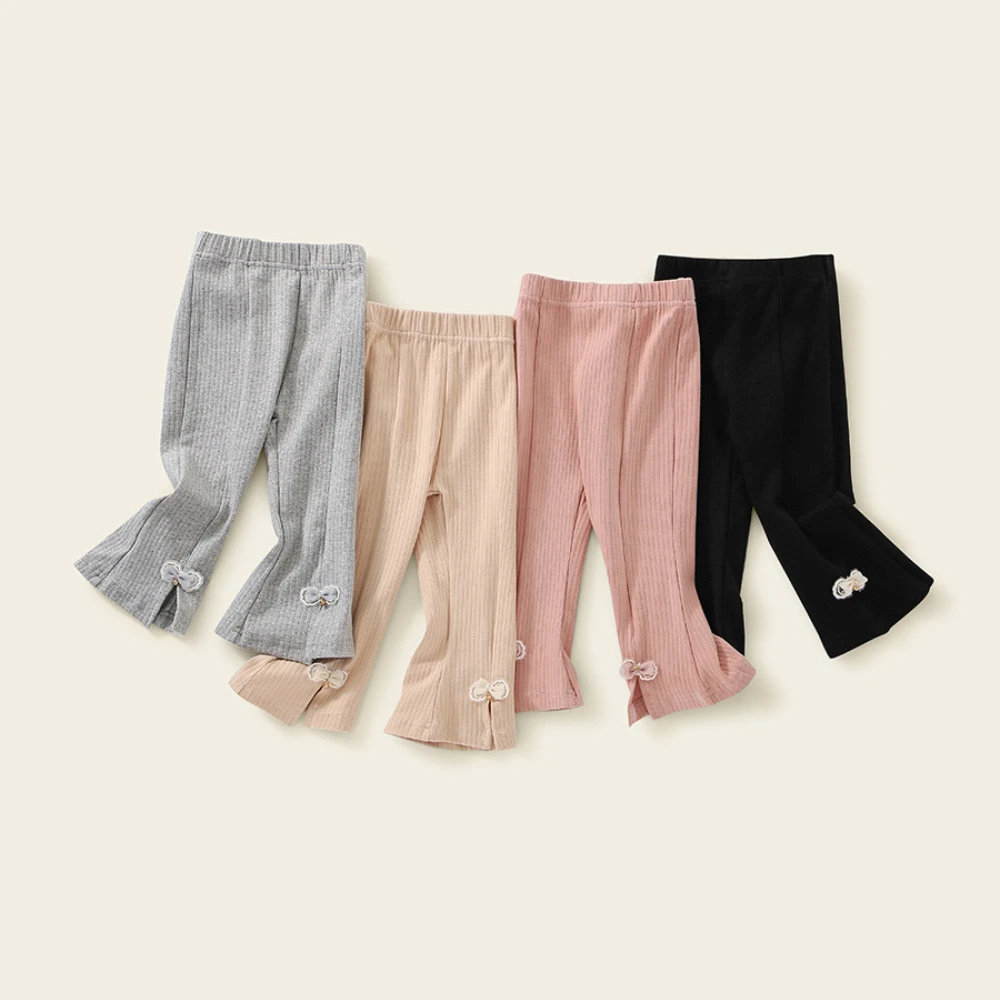 

Baby Girls Flared Leggings Toddler Kids High Waist Pants Bowtie Trousers 2023 Spring Autumn 1 To 6Yrs Children's Clothing Casual