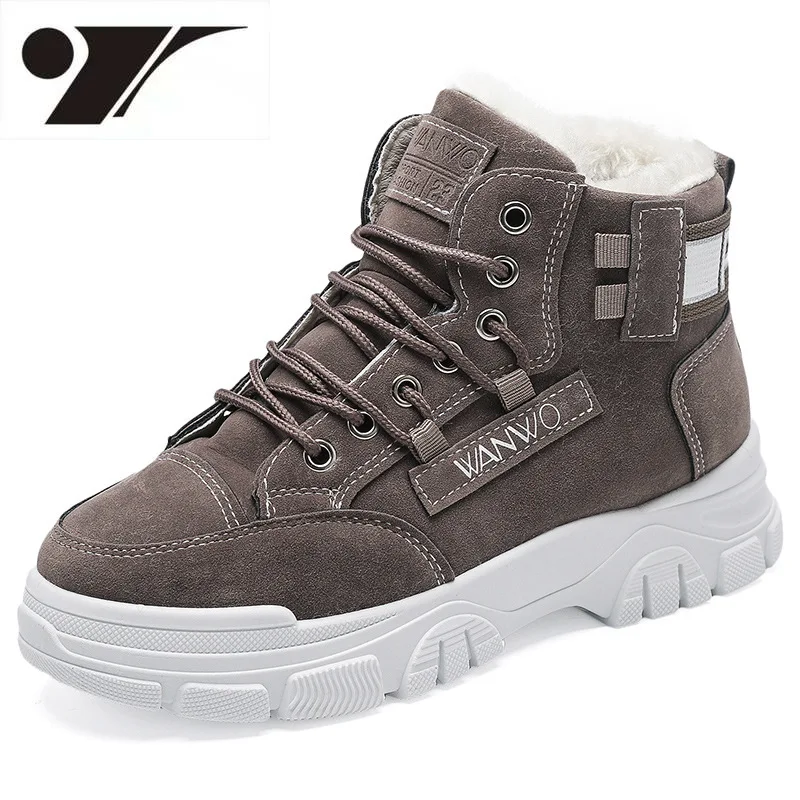 

Fashion Casual Shoes Women's New Warm Lace-up Cotton Shoes Leather High-Top Comfortable Dr. Martens Boots Platform Shoes Blac