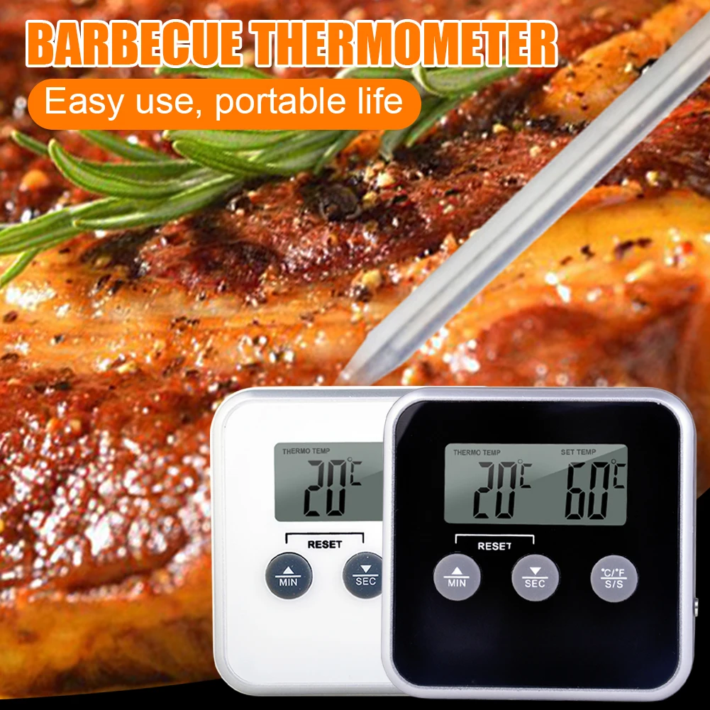 

Electronic Digital LCD Food Thermometer Probe BBQ Meat Water Oil Cooking Temperature for Kitchen Cooking Alarm Cooking Timer